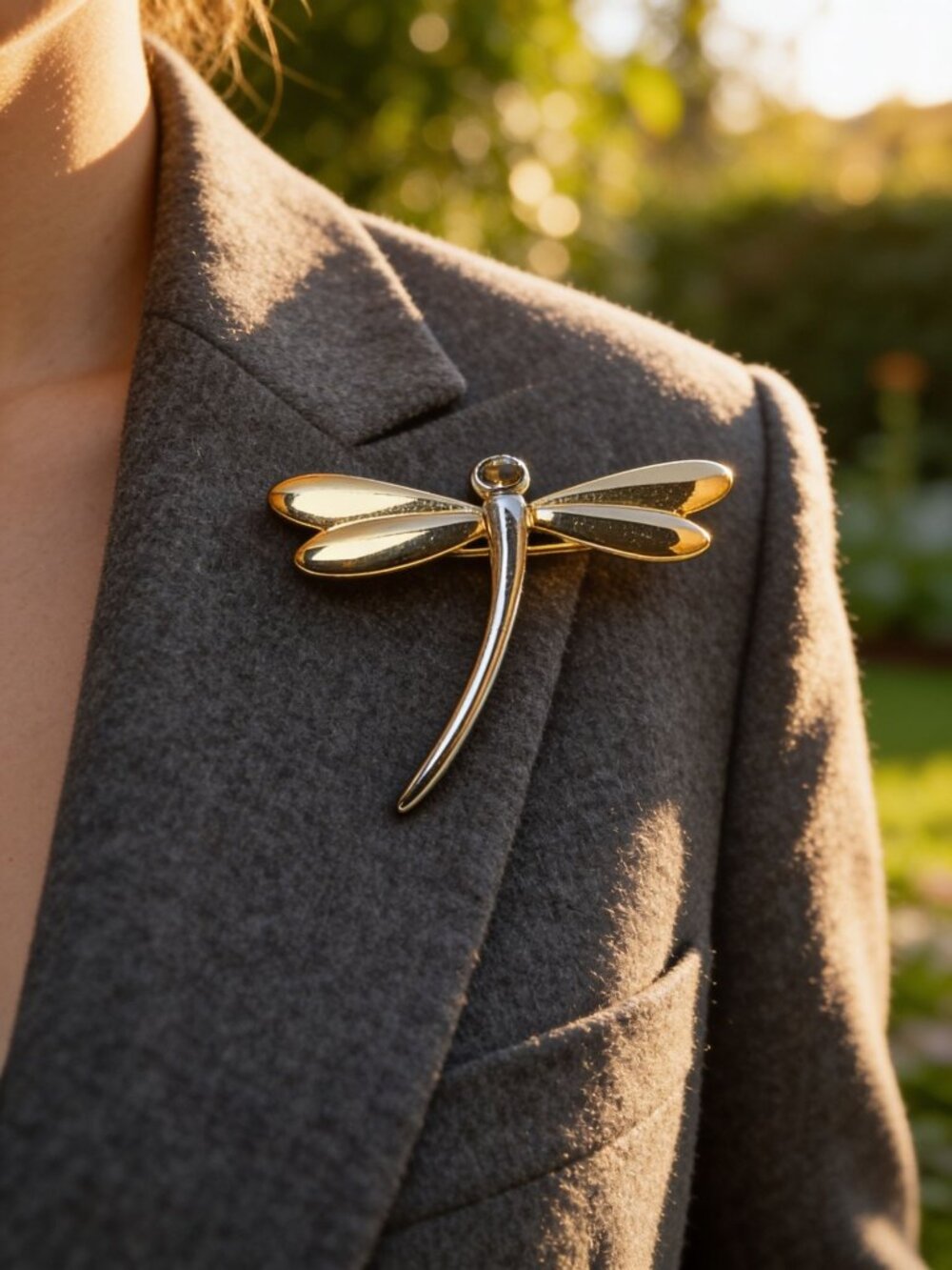 Vintage Liz Claiborne LC Rhinestone and 2 Tone Dragon Fly Brooch / Pin